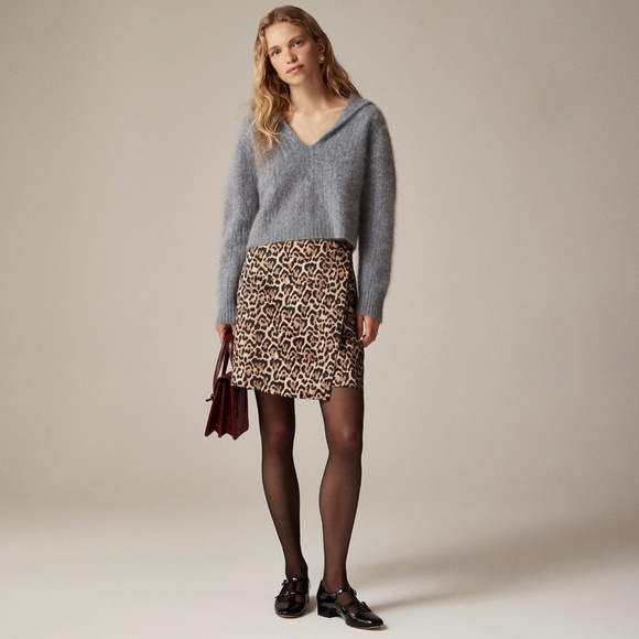 New J.CREW Sz 0 Leopard-Print Wrap Skirt in Duchesse Satin - Brown $128 CF765 - Picture 1 of 5